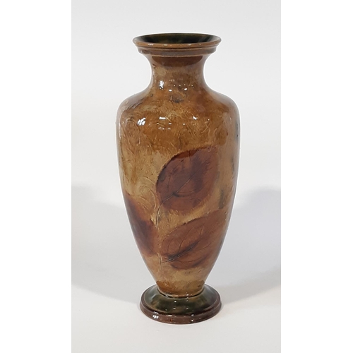 12 - A Royal Doulton glazed studio ware vase of tapering baluster  form, decorated in naturalistic autumn... 