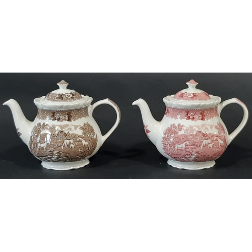 26 - A quantity of Adams monochrome ‘English Scenic’ pattern tea and coffee wares in rose and brown and b... 