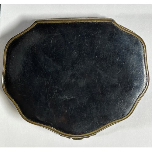 449 - An early 19th century snuff box with gilded brass frame and inset composite panels, 7cm max