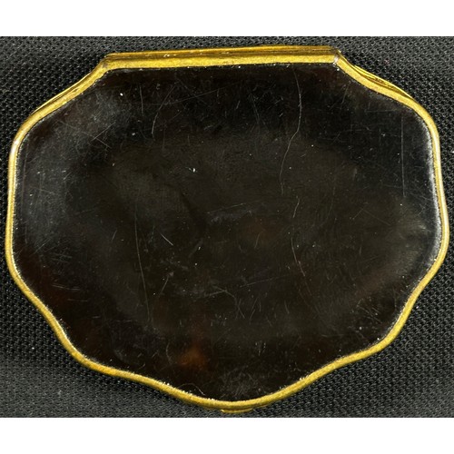 449 - An early 19th century snuff box with gilded brass frame and inset composite panels, 7cm max