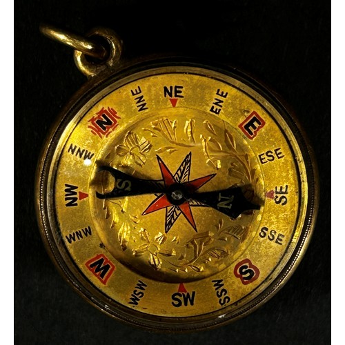 450 - A Victorian 18ct yellow gold cased fob compass/barometer, wrapped in an 18ct gold band, 25mm diamete... 