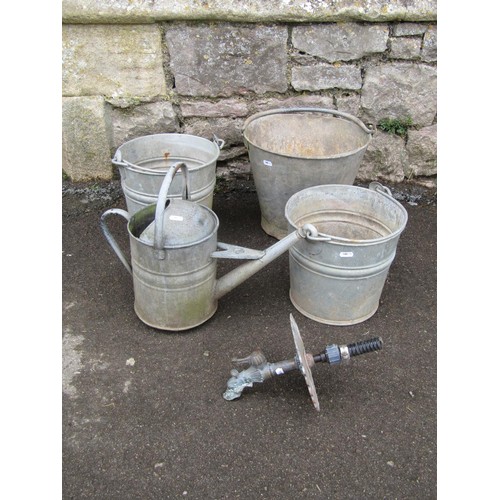 1140 - Three small vintage galvanised steel buckets with loose loop handles together with a Beldray waterin... 