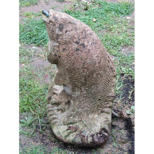 1146 - A weathered cast composition garden water feature in the form of a leaping fish/carp 56 cm high