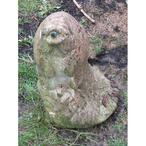 1146 - A weathered cast composition garden water feature in the form of a leaping fish/carp 56 cm high