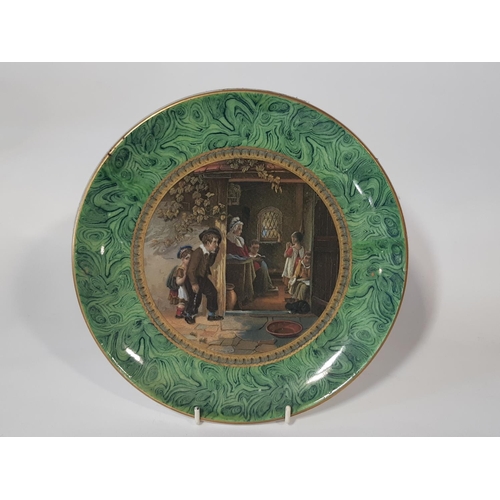 94 - Five 19th century Prattware plates, three with malachite borders, two with repeating oak leak border... 