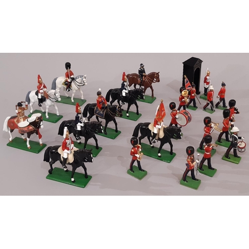 784 - A collection of late 20th century military procession die-cast figures by Britains comprising  mount... 