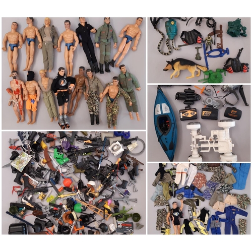 785 - A large collection of 1990's Action Man figures with Moon Buggy, clothing, kayak,  diving accessorie... 