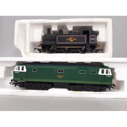 786 - Three 00 gauge  boxed locomotives by Hornby comprising R074 Hymek Diesel, R041 Pannier Tank and R255... 