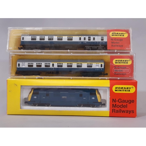 789 - A collection of boxed N gauge railway models by Hornby Minitrix including 102 Passenger Set, N205  2... 