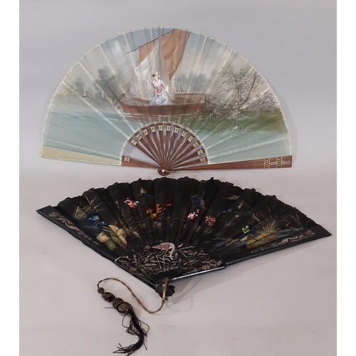 795 - A collection of early 20th century fans and lace including 2 faux tortoiseshell fans with ostrich fe... 