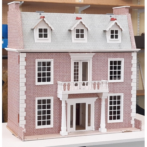 793 - 3 storey dolls house in the style of a period red brick town house with hinged front and roof, compl... 