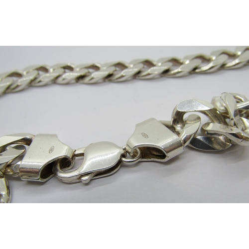 416 - Heavy silver curb link chain necklace, maker 'DPT', 56cm L approx, 128g