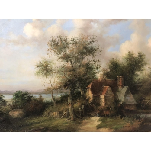 1801 - H Whaite (British, 20th Century) - Rural landscape scene with country house and a lake in the distan... 