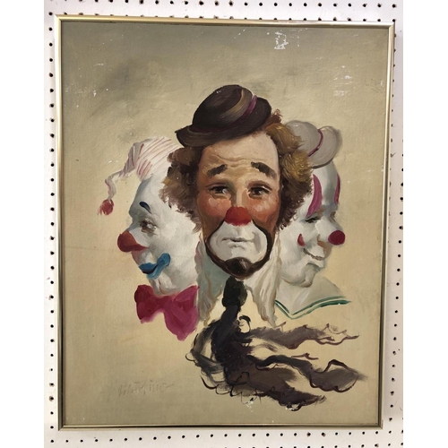 1805 - Three clown heads (20th century), indistinctly signed lower left, oil on canvas board, 40 x 50 cm, f... 