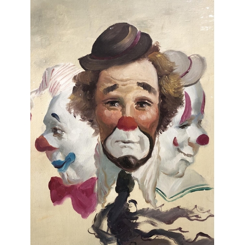 1805 - Three clown heads (20th century), indistinctly signed lower left, oil on canvas board, 40 x 50 cm, f... 