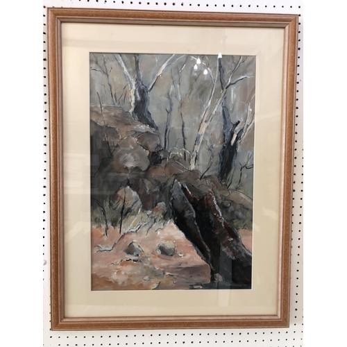 1806 - Yvonne Langshaw (Australian, Contemporary) - Woodland scene with tree stump (1992), signed and dater... 