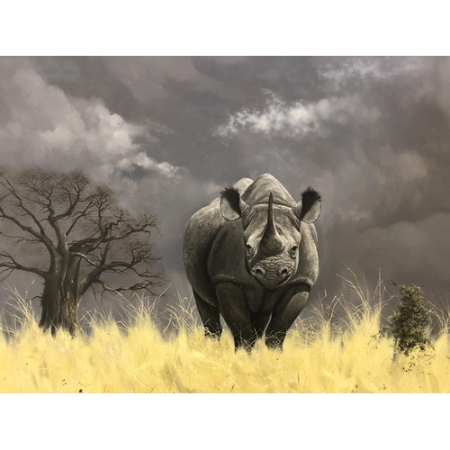 1808 - Anthony Gibbs (b.1951) -  Rhino with dark sky above (1973), signed and dated lower left, oil on canv... 