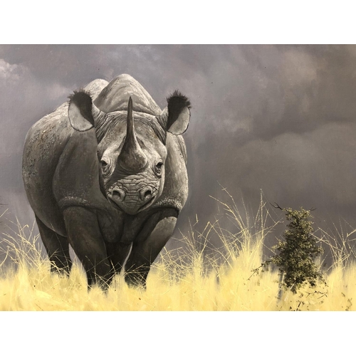 1808 - Anthony Gibbs (b.1951) -  Rhino with dark sky above (1973), signed and dated lower left, oil on canv... 