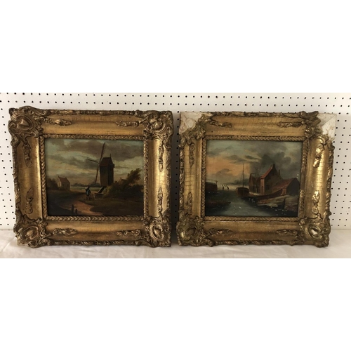 1814 - Dutch School, 19th Century - A pair of winter landscape scenes, one depicting skaters on a frozen ri... 