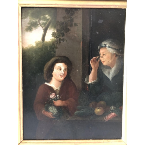 1819 - 18th Century British School - Conversation piece between an old lady and child, beside a table of fr... 