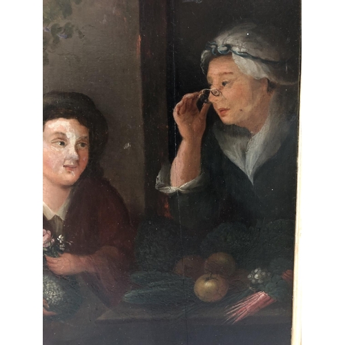 1819 - 18th Century British School - Conversation piece between an old lady and child, beside a table of fr... 