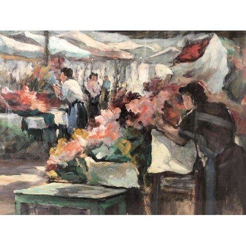 1825 - Antonin Puzenat (20th Century) - Flower Market Scene (1966), signed and dated lower left, gouache on... 