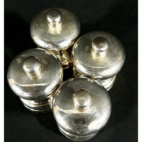 220 - Four sterling silver salt and pepper pots each stamped 925, London, makers John Ball Ltd, together w... 