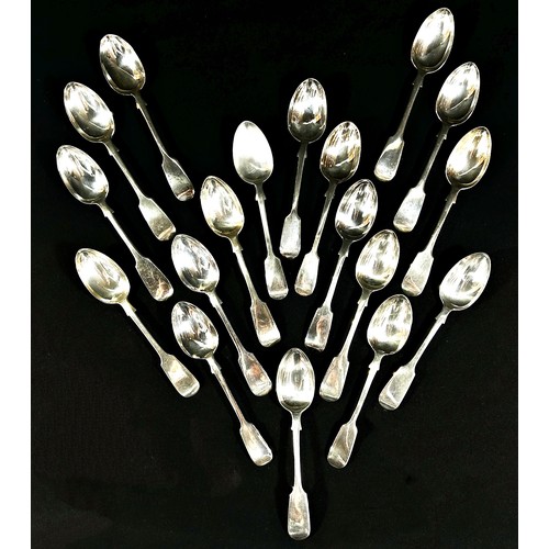 217 - Georgian and Victoria silver fiddle pattern flatware to include 18 main forks, 36 side forks, 18 des... 