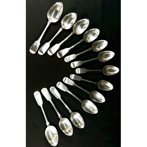 217 - Georgian and Victoria silver fiddle pattern flatware to include 18 main forks, 36 side forks, 18 des... 