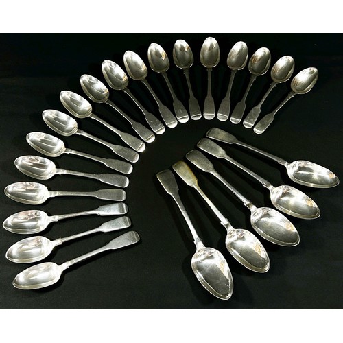 217 - Georgian and Victoria silver fiddle pattern flatware to include 18 main forks, 36 side forks, 18 des... 