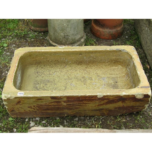 1015 - A salt glazed rectangular trough (af) 23 cm high x 81 cm x 44 cm