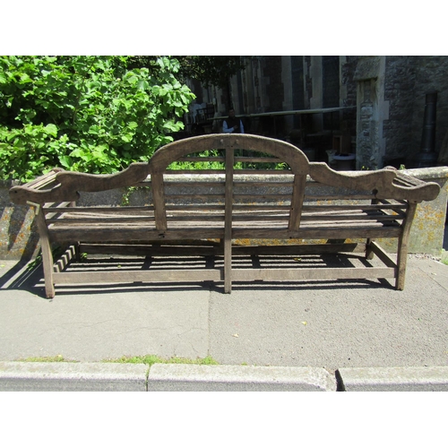 1141 - An unusually large (country house size) weathered oak Lutyens style garden bench (af), labelled to s... 