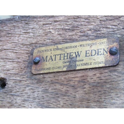 1141 - An unusually large (country house size) weathered oak Lutyens style garden bench (af), labelled to s... 