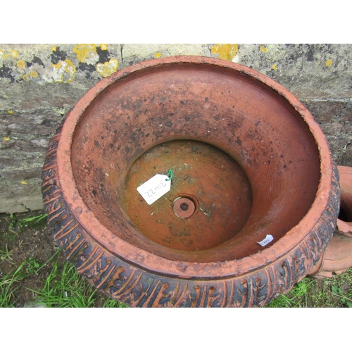 1176 - A Victorian terracotta garden urn, the circular bowl with flared rim and acanthus moulded detail, ra... 