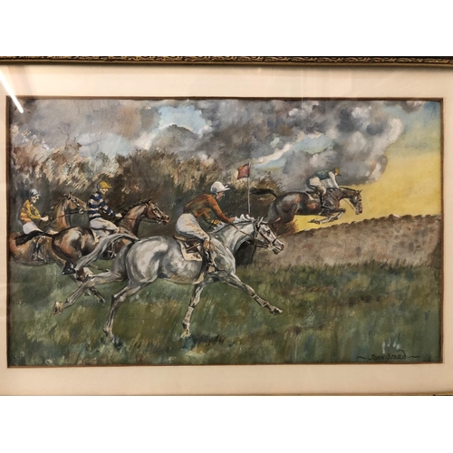 1836 - John Board (1895-1965) - Horse racing scene, signed in pencil lower right, watercolour on paper, 22 ... 