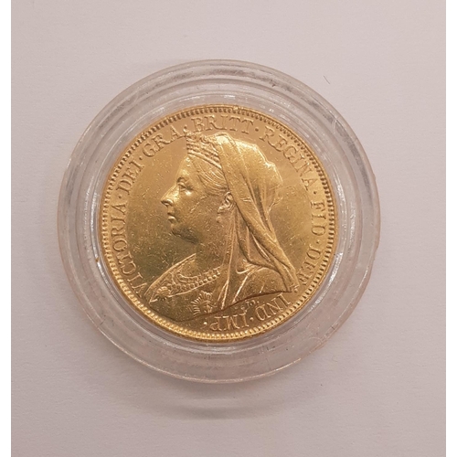 839 - Victoria (1837 - 1901) A gold full sovereign coin, 1899 (sealed in Stanley Gibbons 22mm coin protect... 