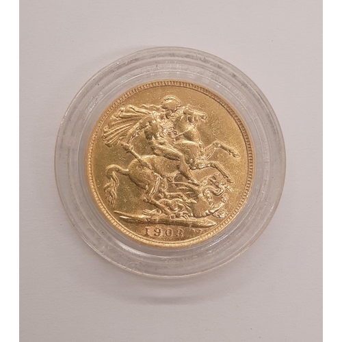 840 - Edward VII (1901 - 1910) A gold full sovereign coin, 1903 (sealed in Stanley Gibbons 22mm coin prote... 