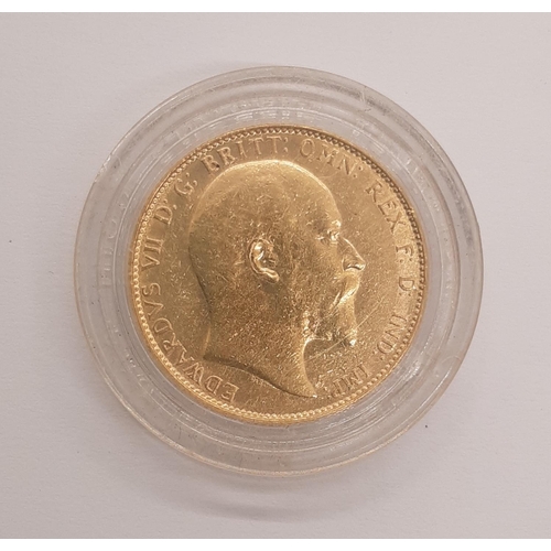 842 - Edward VII (1901 - 1910) A gold full sovereign, 1908 (sealed in Stanley Gibbons 22mm coin protector)... 