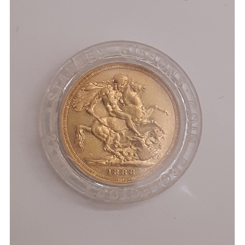 827 - Victoria (1837 - 1901) A gold full sovereign coin, 1888 (sealed in Stanley Gibbons 22mm coin protect... 