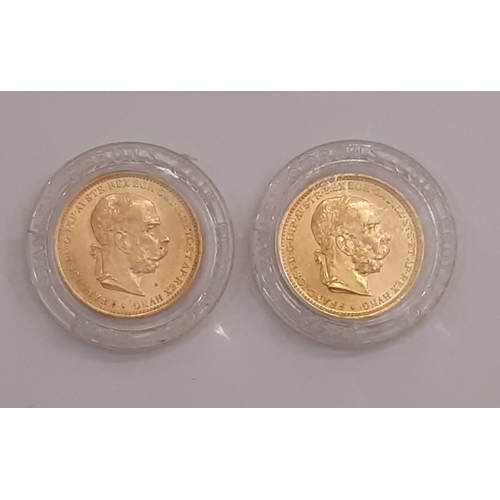 833 - Franz Joseph I of Austria (1848-1916) Two gold 20 Corona coins, 1894 and 1896 (both sealed in Stanle... 