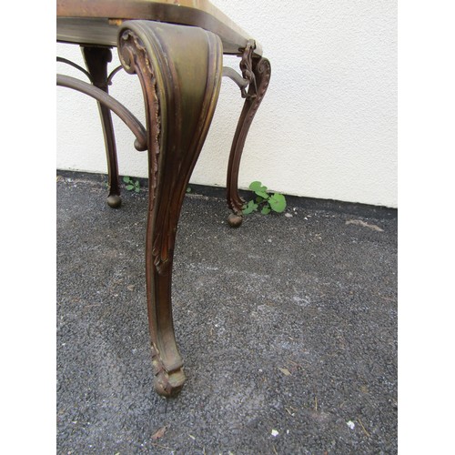 1681 - A decorative vintage low occasional table with drop in rectangular veined marble top with rounded co... 