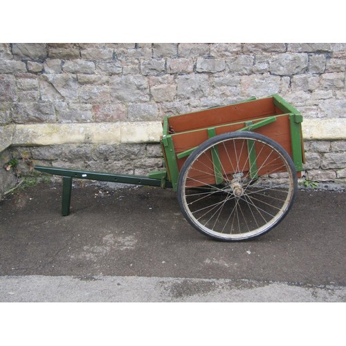 1667 - A vintage home built hand cart with original green and brown painted  finish