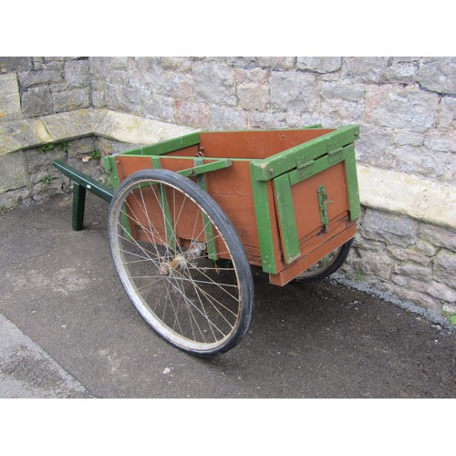 1667 - A vintage home built hand cart with original green and brown painted  finish