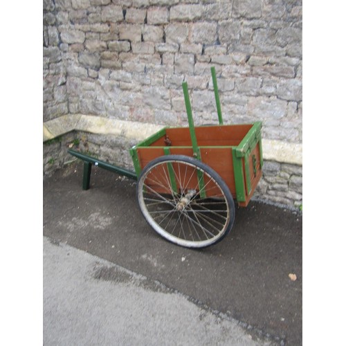 1667 - A vintage home built hand cart with original green and brown painted  finish