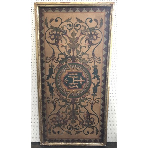 1873 - A large continental ecclesiastical painted canvas, 19th/20th century, with initials in the centre su... 