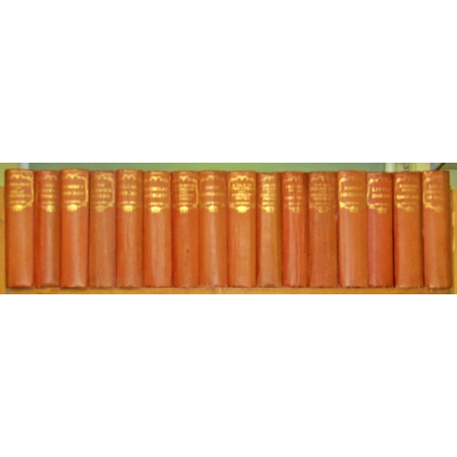 672 - An early 20th century red cloth bound collection of Charles Dickens novels (16) published by Odhams ... 