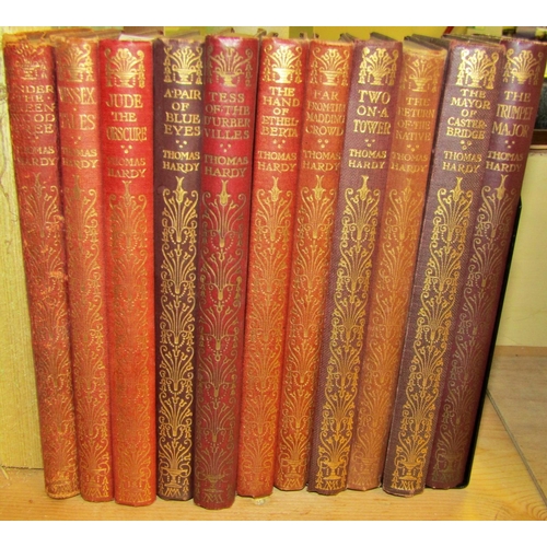 685 - Collection of Thomas Hardy novels, red cloth bound, early 20th century editions published by MacMill... 