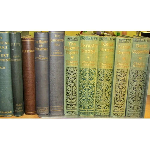 686 - Late 19th / early 20th century editions of Dickens (5 Fireside editions), Walpole, Barrie, Browning ... 