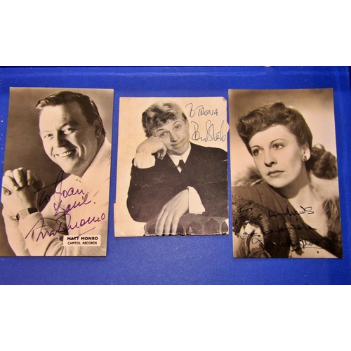 723 - A collection of autographs, Tommy Steele, Matt Munro, Dora Bryon, etc