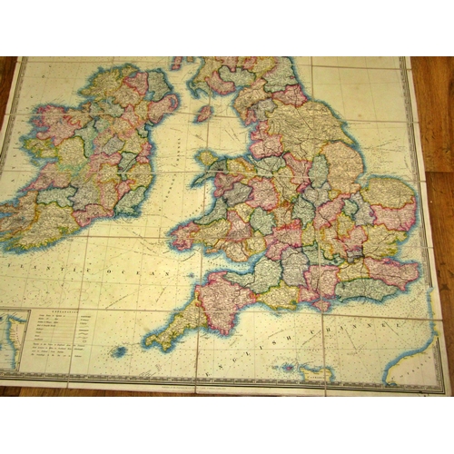 729 - A 1840 paper on linen map of The British Isles, printed by J & C Walker, London, showing the cities,... 